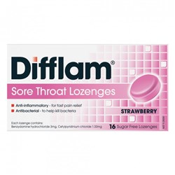 Difflam Strawberry Sugar Free 16 lozenges